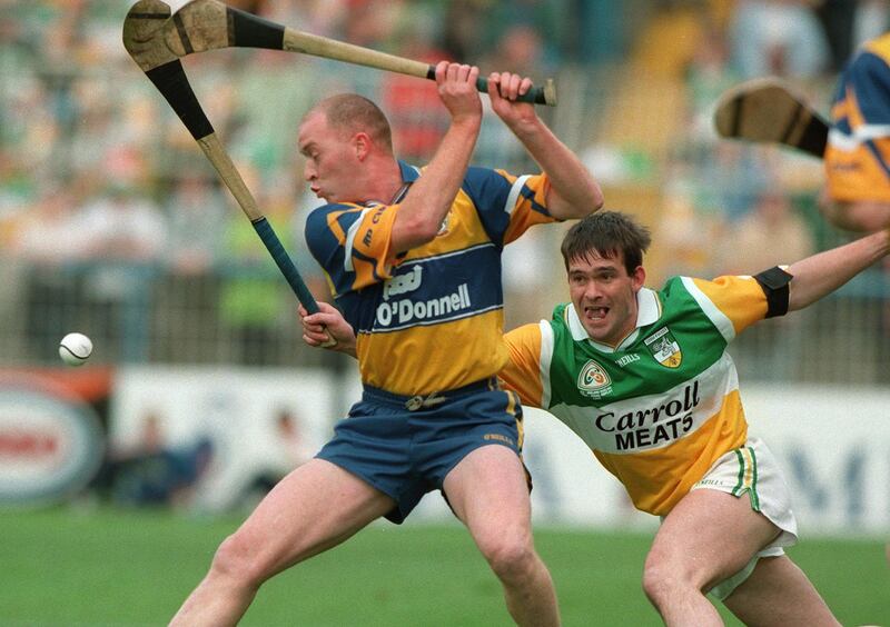 Offaly's Johnny Pilkington in action against Christy Chaplin of Clare in the All-Ireland semi-final in 1998. Photograph: James Meehan/Inpho
