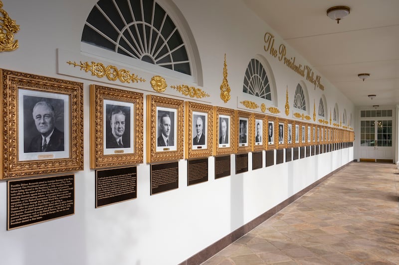 The presidential walk of fame at the White House in Washington, on Wednesday. Photograph: Doug Mills/The New York Times