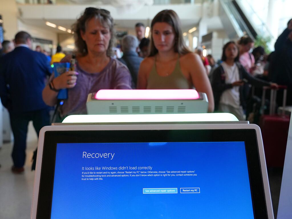 An error message on a Delta check-in kiosk at San Francisco International Airport. Photograph: Jim Wilson/The New York Times