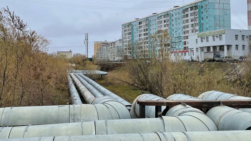 A Yakutsk apartment block that was dubbed the ‘leaning tower’ after it was found to be listing and residents complained of cracks in walls and sloping floors. Melting permafrost is thought to be responsible. Photograph: Daniel McLaughlin
