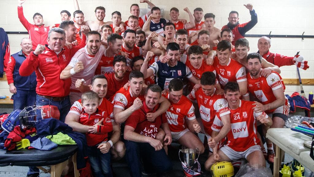 Cuala celebrate back-to-back victories in the  All-Ireland club senior hurling  championship  after victory in the final replay over Na Piarsaigh. Photograph: James Crombie/Inpho