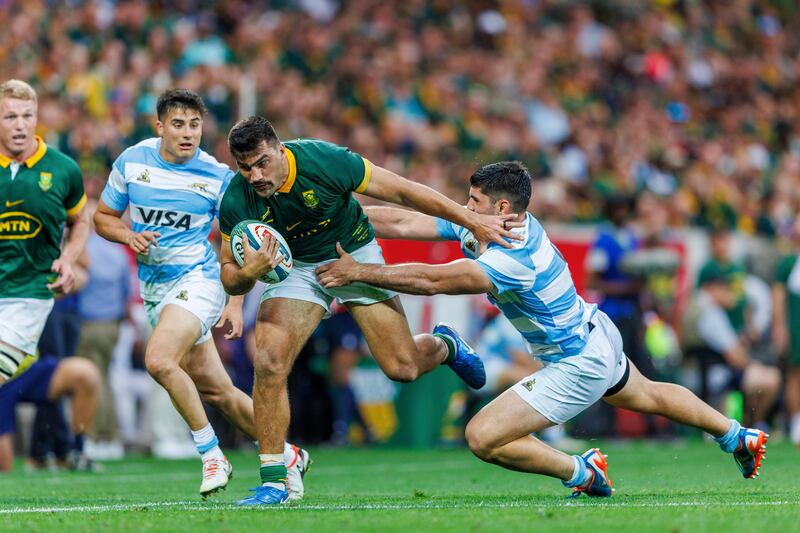 South Africa's Damian De Allende in action against Argentina at Mbombela Stadium. Photograph: Dirk Kotze/Gallo Images/Getty Images