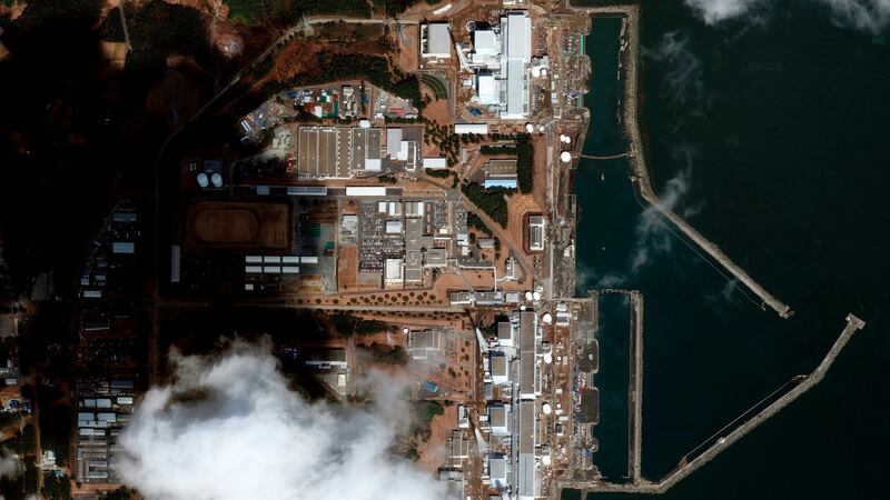 A satellite image  shows an overview of the Fukushima Daiichi nuclear power plant  after the earthquake and tsunami on March 12th, 2011. Photograph: 2021 Maxar Technologies via AP