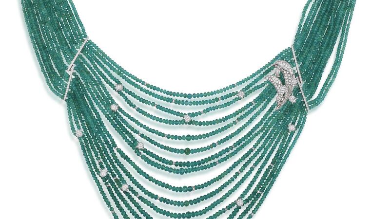 Emerald and diamond necklace by Pederzani (€8,000–€9,000) at  Adams.