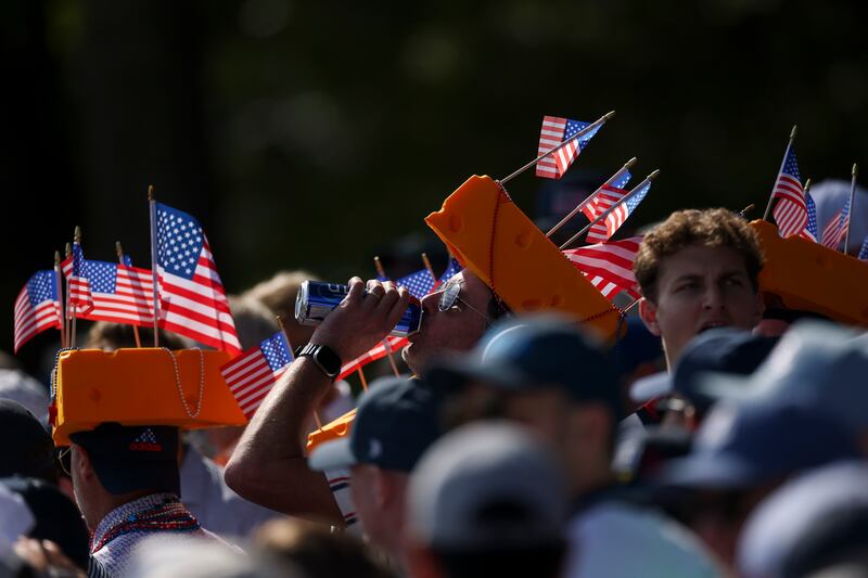Fans look on during the Saturday morning foursomes matches of the 2025 Ryder Cup at Bethpage Black. Photograph: Carl Recine/Getty