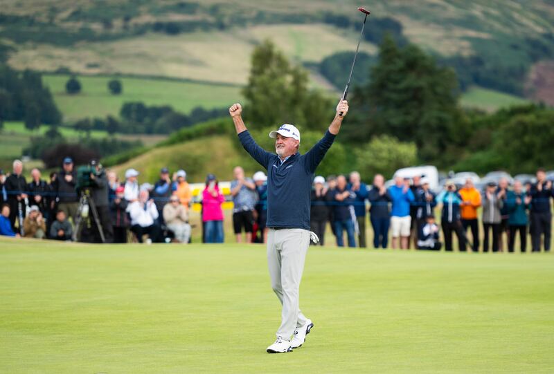 Jerry Kelly of the United States on the 18th during the final round of the ISPS HANDA Senior Open. Photograph: Paul Devlin/Getty Images