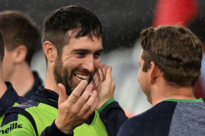 Andrew Balbirnie celebrates after beating England at the 2022 T20 World Cup. Photograph: William West/AFP via Getty Images 