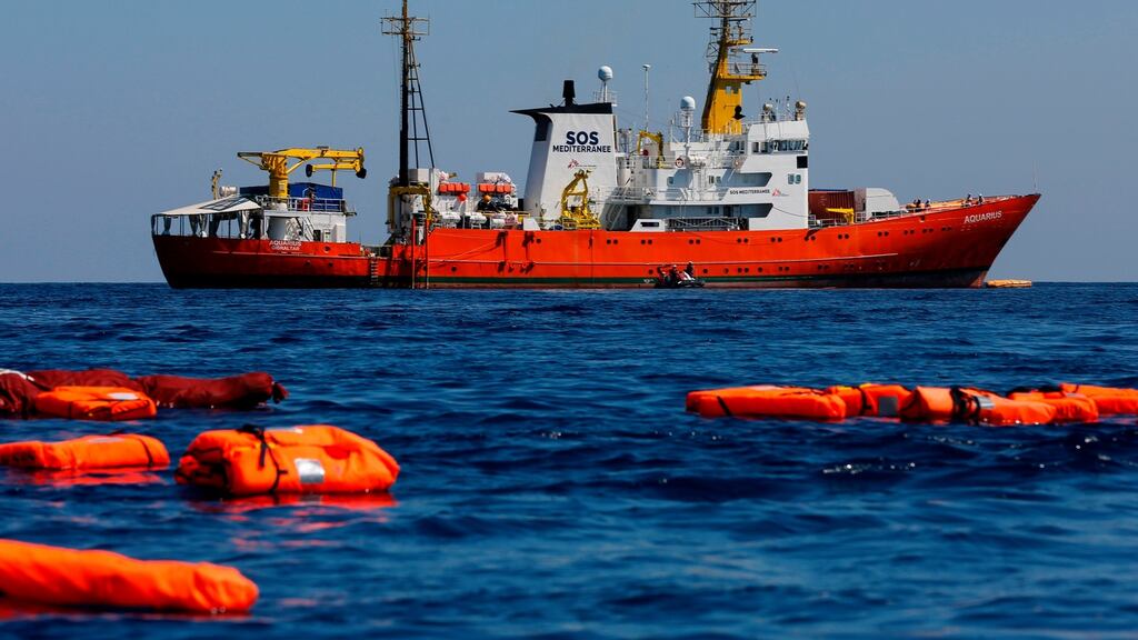 The Aquarius rescue vessel in June 2018: it is the one remaining charity rescue vessel still operating in the central Mediterranean area. Photograph: Pau Barrena/AFP/Getty Images
