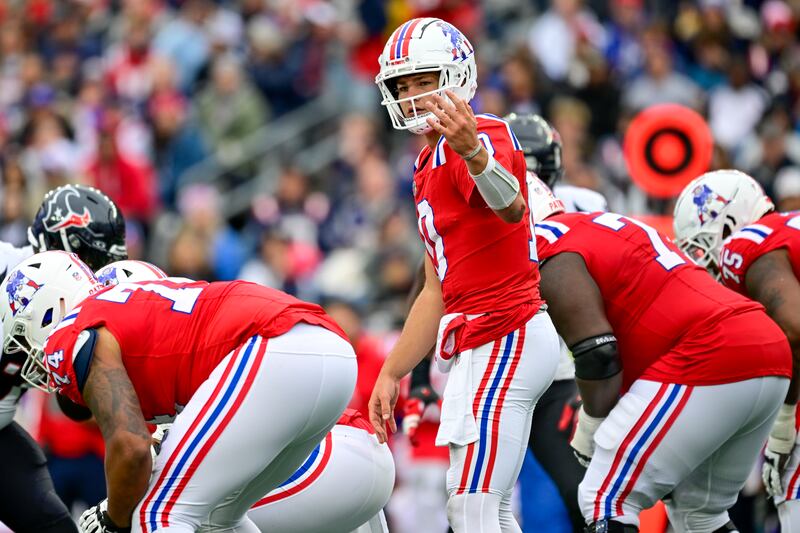 Drake Maye of the New England Patriots in action against the Houston Texans at Gillette Stadium. Photograph: Maddie Malhotra/Getty Images