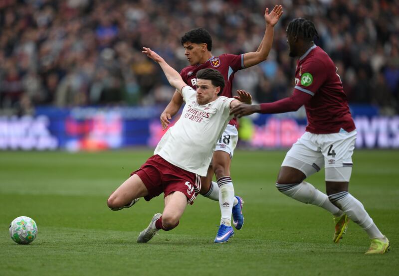 Arsenal's Declan Rice is notable for his resilience, most of the time. Photograph: Daniel Hambury/EPA