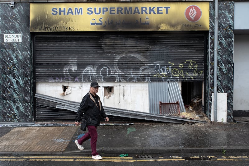 Sham Supermarket on Blondin Street, which was attacked during the disorder on June 9th in Belfast. Photograph: Natalia Campos/AFP via Getty Images