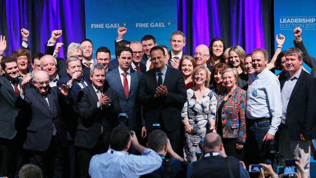 Newly elected Fine Gael party leader Leo Varadkar  with party members. Photograph: Brian Lawless/PA Wire
