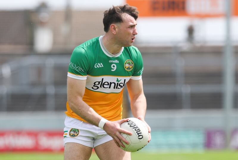 Jordan Hayes during Offaly's Tailteann Cup quarter-final against Wexford on Saturday. Photograph: Tom Maher/Inpho