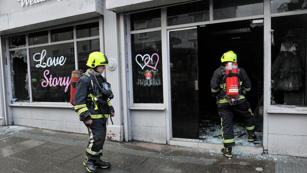 The fire spread from a Wedding Boutique on the ground floor of property. Apartments overhead were immediately evacuated. Photograph: Daragh Mc Sweeney/Provision