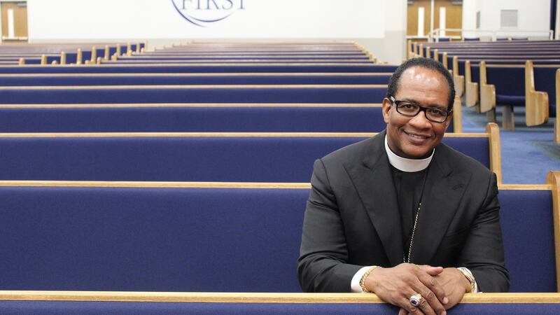 Bishop Patrick L Wooden Sr sitting in his Upper Room Church of God in Christ in Raleigh, North Carolina. Photograph: Simon Carswell