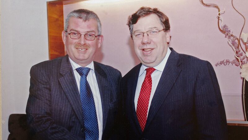 Hugh Morgan of Morgan Fuels and the then taoiseach  Brian Cowen at a Fianna Fáil fundraiser in July 2008. Photograph: Alan Betson