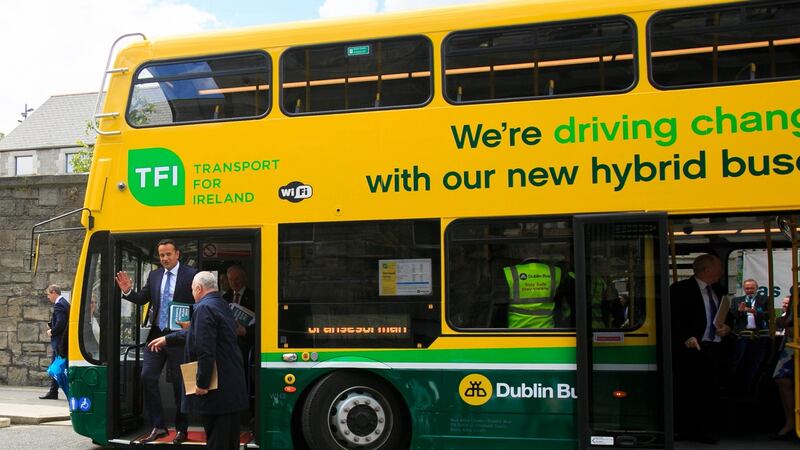 Taoiseach Leo Varadkar  arrives on an environmentally friendly bus  at TU Dublin Grangegorman, for the launch of the Government’s climate action plan. Photograph: Gareth Chaney Collins