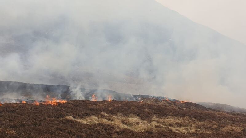 Northern Ireland Fire and Rescue Service said they were escalating firefighting operations in the Mourne Mountains on Saturday. Photograph: Northern Ireland Fire and Rescue Service/Twitter