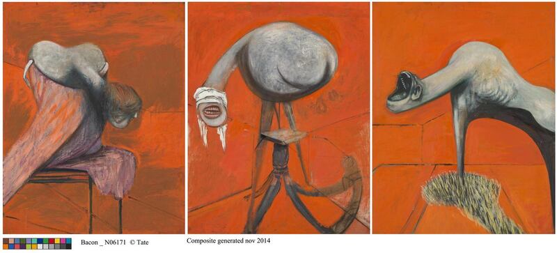 Francis Bacon, Three Studies for Figures at the Base of a Crucifixion, 1944, photo (c) Tate Images, artwork (c) The Estate of Francis Bacon