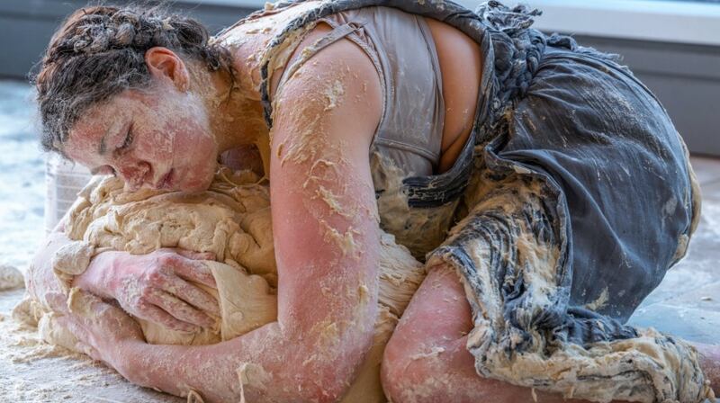 Emma Brennan and her dough at the Butter and Eggs exhibition at Glór in Ennis. Photograph: Jordan Hutchings