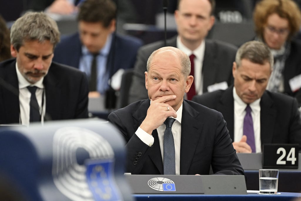 German Chancellor Olaf Scholz attends the "This is Europe" debate at the European Parliament in Strasbourg, eastern France this week (Photo by Frederick FLORIN / AFP)