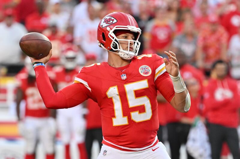 Patrick Mahomes of the Kansas City Chiefs throws a pass during the fourth quarter against the Baltimore Ravens. Photograph: by Amy Kontras/Getty Images