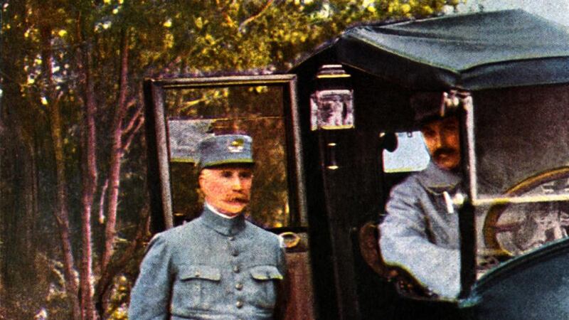 The French General Philippe Pétain (1856 - 1951), commander of the “fortified region of Verdun” next to his car.Photograph: Jules Gervais-Courtellemont/ Galerie Bilderwelt/Getty Images