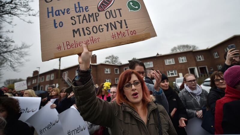 Ulster rugby protest: demonstrators at Kingspan Stadium in Belfast on Friday. Photograph: Charles McQuillan/Getty