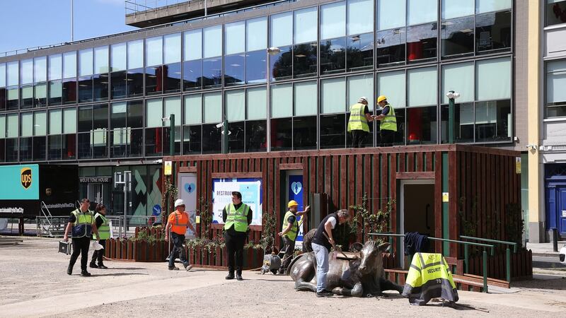 Newly installed public toilets at Wolfe Tone Square: there are very few facilities in the city. Photograph: Nick Bradshaw