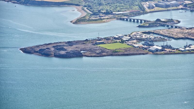A file image showing the industrial waste (centre left) from the abandoned steel plant at Haulbowline.  Photograph:  Michael Mac Sweeney/Provision
