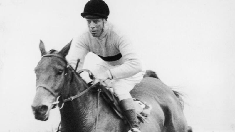 Pat Taaffe guides  Irish racehorse Arkle over the final fence and on to victory in his third successive Cheltenham Gold Cup, 17th March 1966. Photograph:  Dennis Oulds/Central Press/Hulton Archive/Getty Images