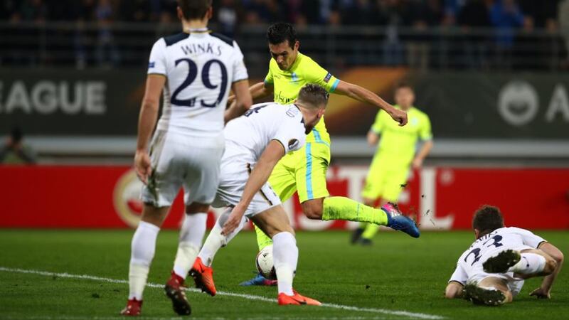 Perbet strikes for Gent. Photo: Dean Mouhtaropoulos/Getty Images