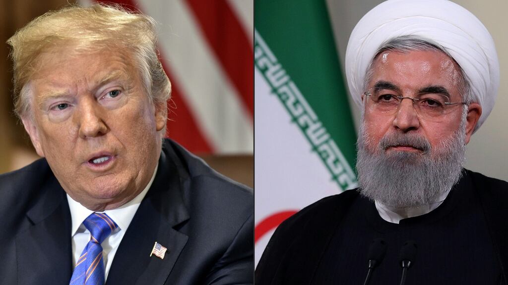 ‘The unconditional support of Donald Trump (left) for Israel and for Saudi Arabia’s campaign against Iran plays into this dangerous and destabilising political and diplomatic game.’ Above right, Iranian president Hassan Rouhani. Photographs: AFP/Ho/Nicholas Kaam/Iranian presidency