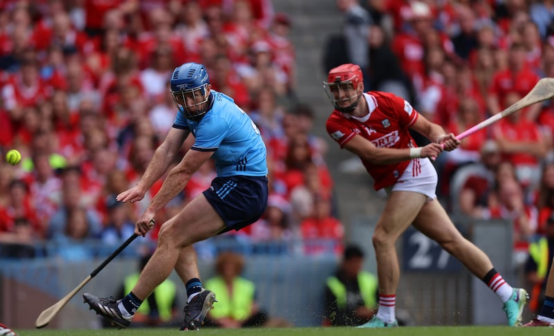 Cork’s Alan Connolly scores one of his three goals of the game. Photograph: Leah Scholes/Inpho