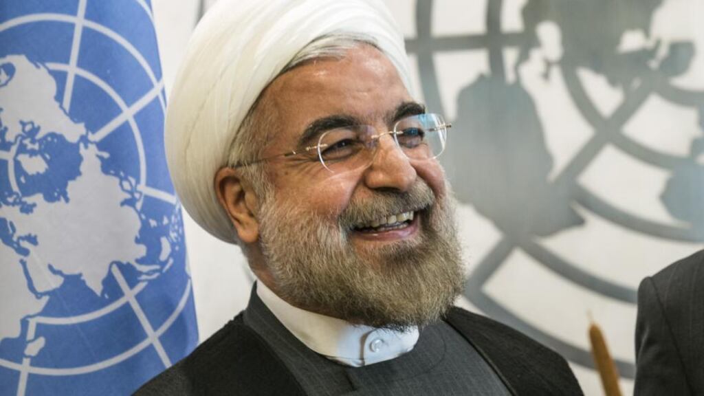 Iranian president Hassan Rouhani at a meeting with United Nations secretary general Ban Ki-moon on the sidelines of the UN General Assembly in New York yesterday. Photograph: Andrew Burton/Getty Images