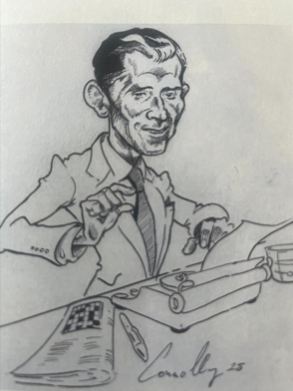 Frank O'Dowd at his typewriter by Pheilim Connolly