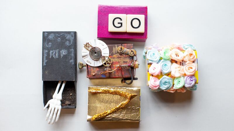 Decorated matchboxes in  the Body and Soul office. Photograph: Tom Honan / The Irish Times