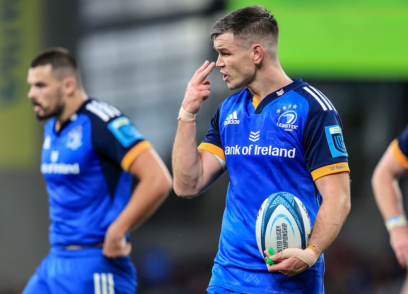 Leinster’s Johnny Sexton in the United Rugby Championship game against Munster in the Aviva Stadium, Dublin, on Saturday. Photograph: Dan Sheridan/Inpho 