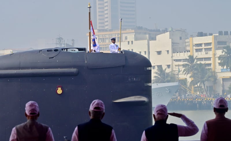INS Vaghsheer, a diesel-electric attack submarine of the Indian Navy, in port at Mumbai, India. Photograph: Anshuman Poyrekar/Hindustan Times/Getty 