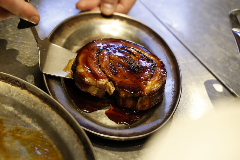 Porchetta with wholegrain mustard mash potato, veal jus
