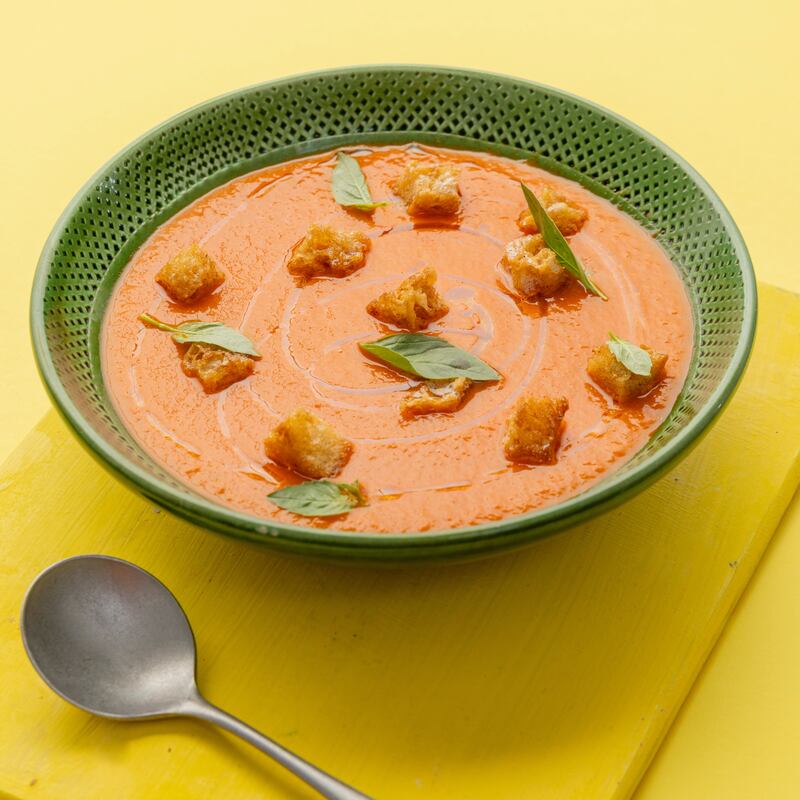 Spiced tomato and basil soup with croutons. Photograph: Harry Weir