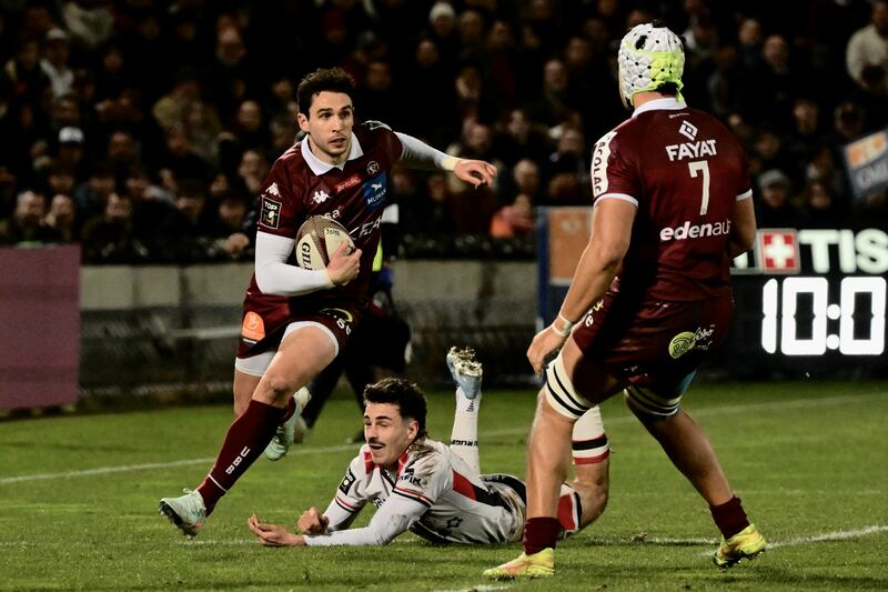 Carbery during a French Top 14 match between  Bordeaux-Begles and Lyon Olympique in Bordeaux on January 25th, 2025. Photograph: Philippe Lopez/AFP