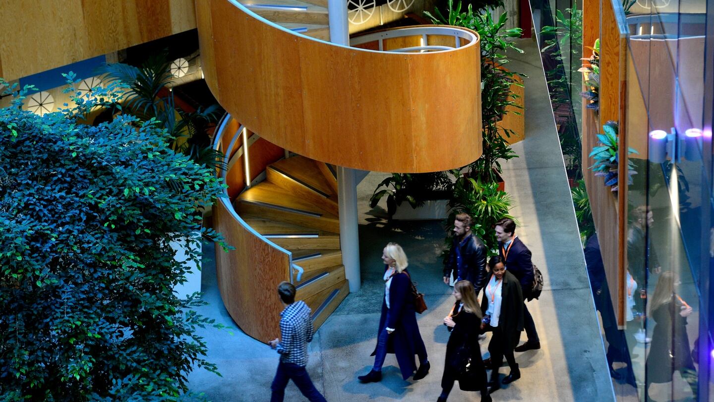Spiral staircase at Facebook’s Dublin HQ. Photograph: Cyril Byrne