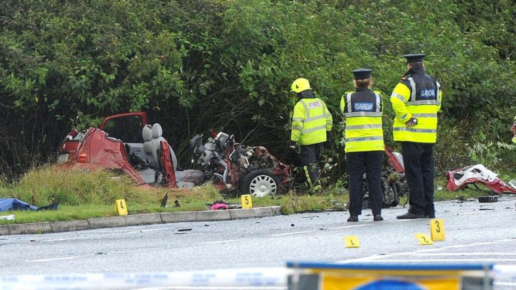 The scene of a fatal car crash on the N17 outside Claremorris in Co Mayo in which three people were killed. Photograph: Conor McKeown.