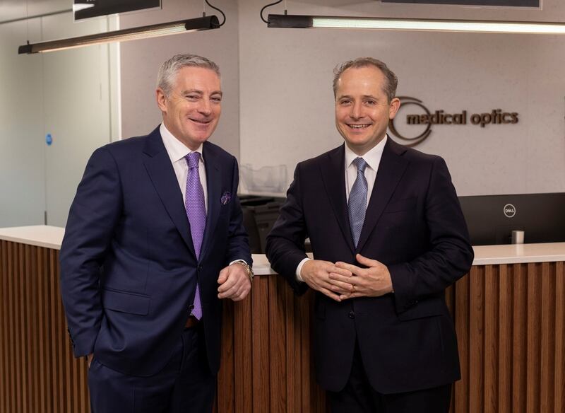 Kerrill Hickey, chairman of Specsavers Ireland and Maxwell Treacy, a consultant ophthalmologist at the Royal Victoria Eye & Ear Hospital, and at Medical Optics