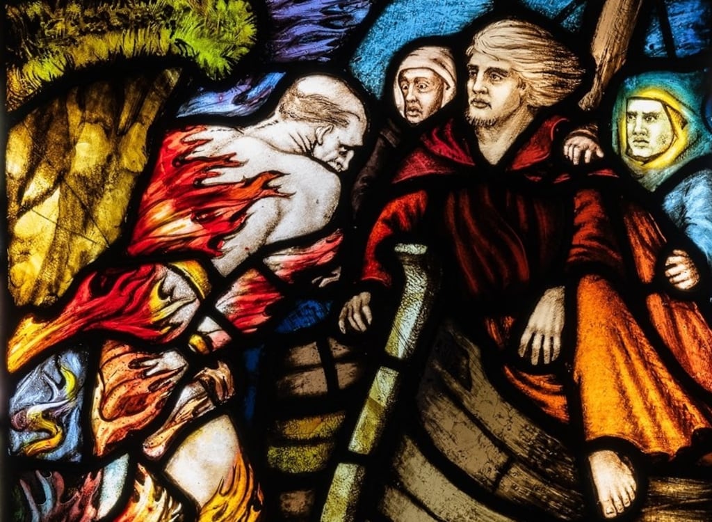 Judas: Detail from The Meeting of St Brendan with the Unhappy Judas (1911), a stained-glass window by Harry Clarke