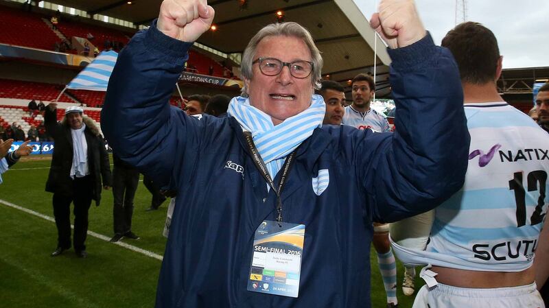Racing 92 owner Jacky Lorenzetti celebrates  the Champions Cup semi-final win over Leicester at the  City Ground in Nottingham. Photograph: Billy Stickland/Inpho