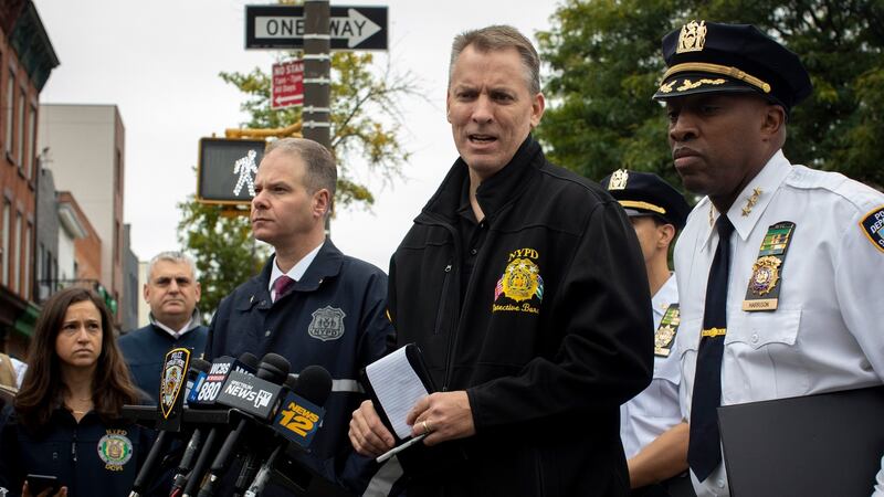 Dermot Shea  speaking to reporters in Brooklyn at a press conference last month. Photograph: Dave Sanders/The New York Times