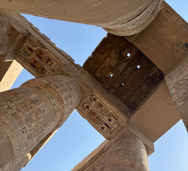 Beyond Karnak's extraordinary scale, vivid colours still cling to hieroglyphs painted thousands of years ago