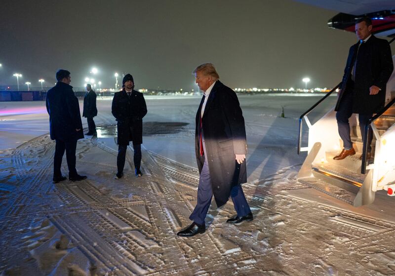 Donald Trump arrives in New York after winning the Iowa caucuses by 30 percentage points. Photograph: Doug Mills/The New York Times
                      